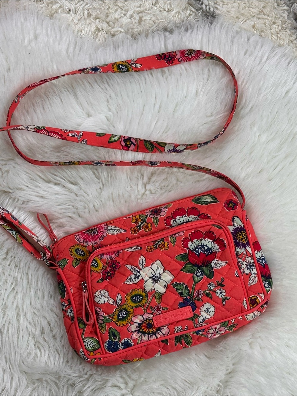 Vera Bradley Coral Floral Quilted Crossbody Purse